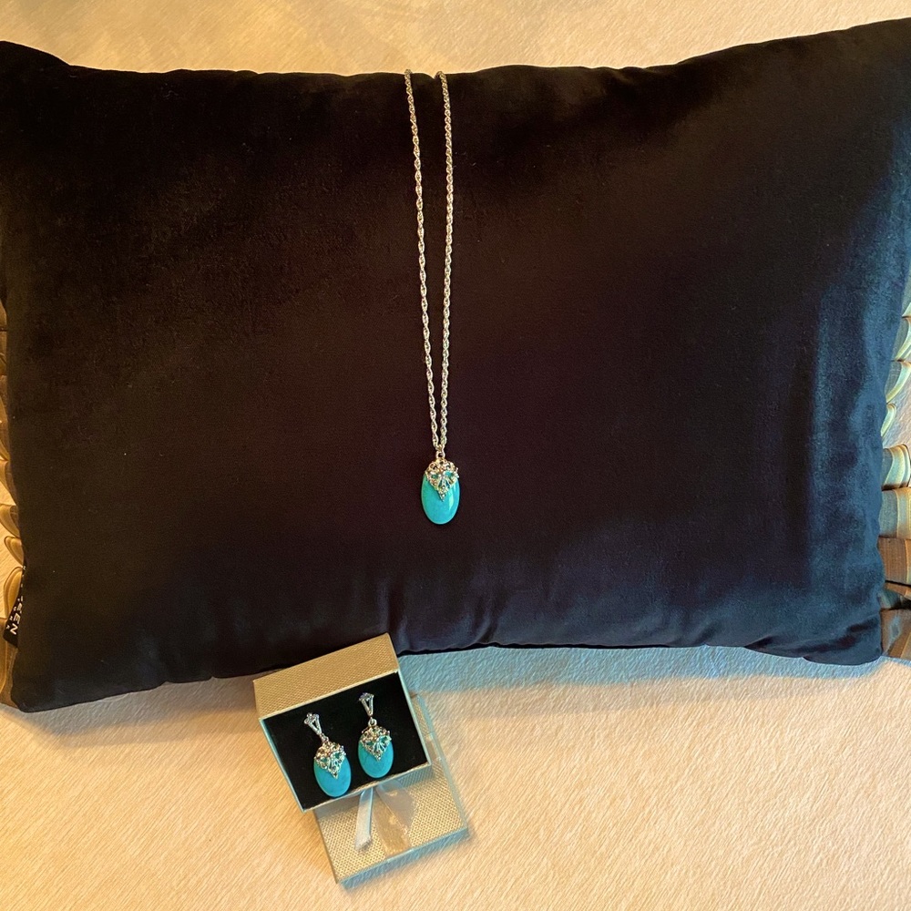 Turquoise & Crystal Necklace & Earrings
